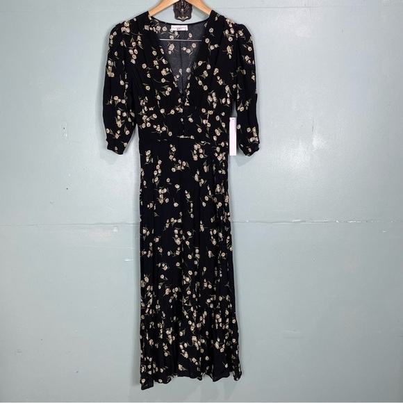 Flynn‎ Skye NWOT Elsie Midi Dress Floral Dark Tulip Sz XS - Picture 1 of 7